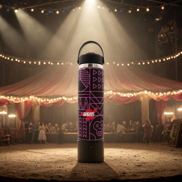 Angry Monkey insulated bottle – keeps drinks hot or cold for hours.